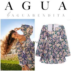 Agua by Agua Bendita “Avena” Lila dos gardenias lilac floral dress L NWT
